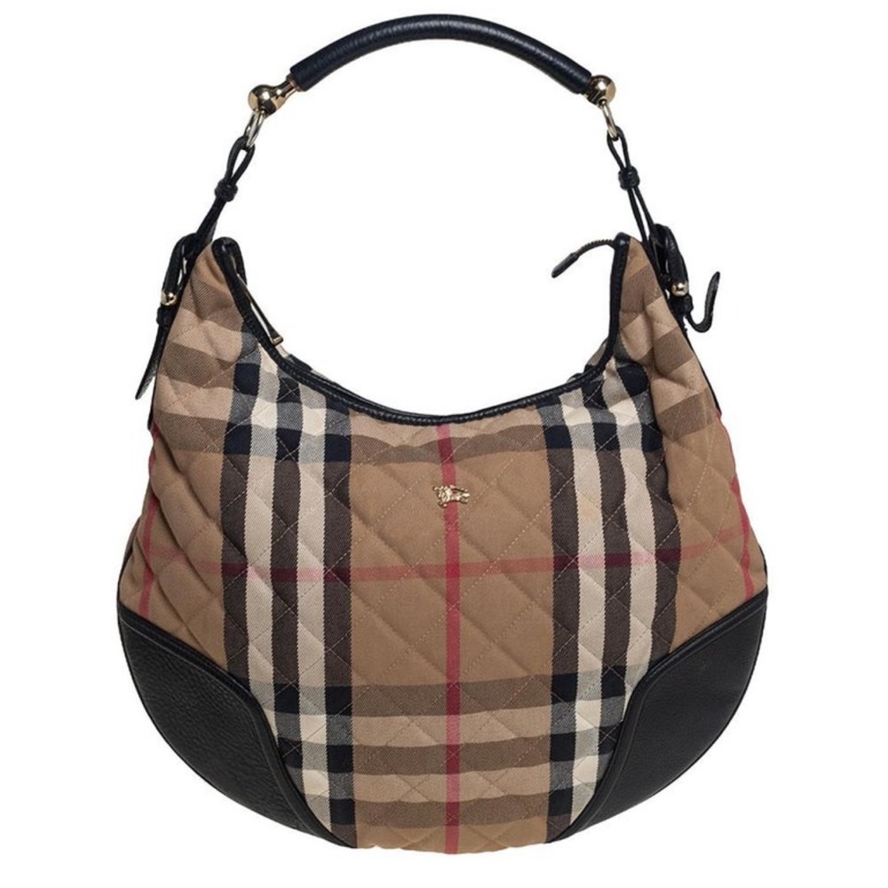Burberry Beige/Black House Check Canvas and Leather Hoxton Hobo